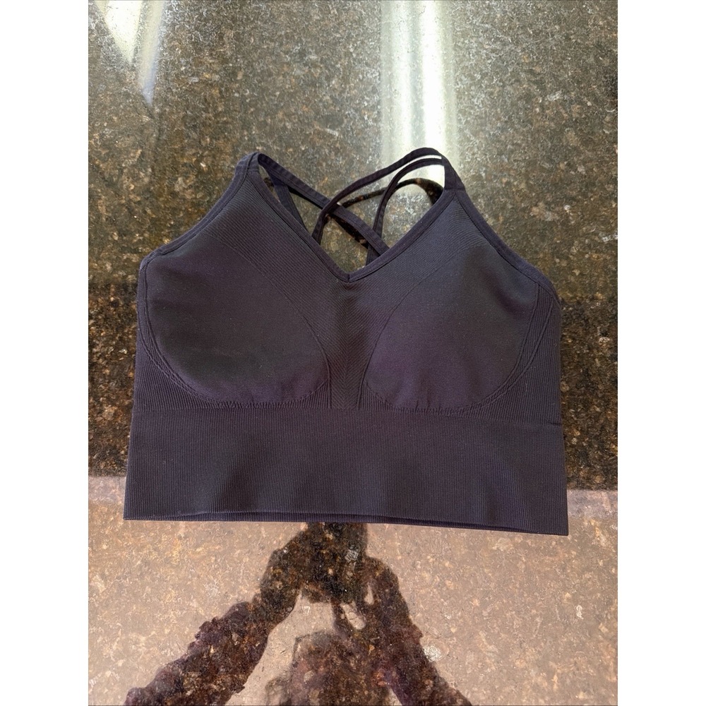 Soma Sport Longline Bra with Strappy Back Womens Size M Black Athletic Workout
